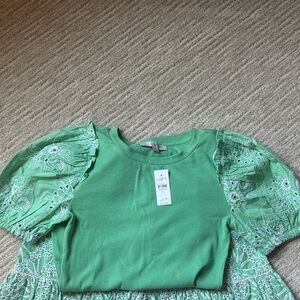LOFT Green Short Sleeve Top with Embroidered Details